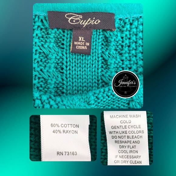 Cupio Women's Emerald Green Cable Knit Peplum Sweater Size XL - Picture 11 of 13